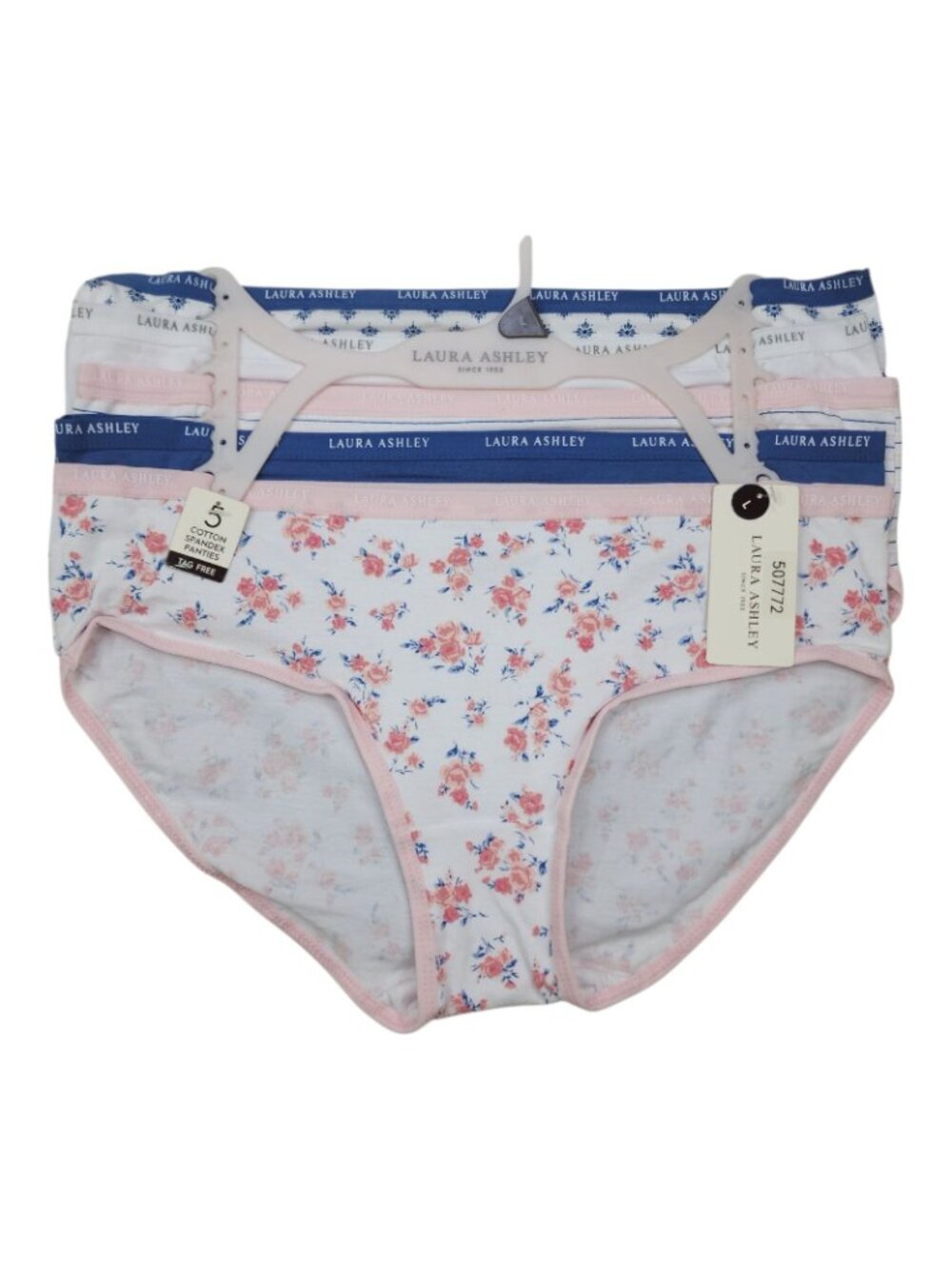 Laura Ashley Womens Tag-Free 5-Pack Cotton Spandex Panties L Floral Solid Prints - Picture 11 of 11